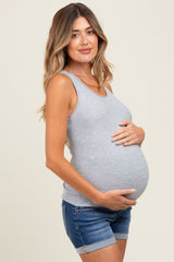 Heather Grey Ribbed Knit Maternity Tank Top