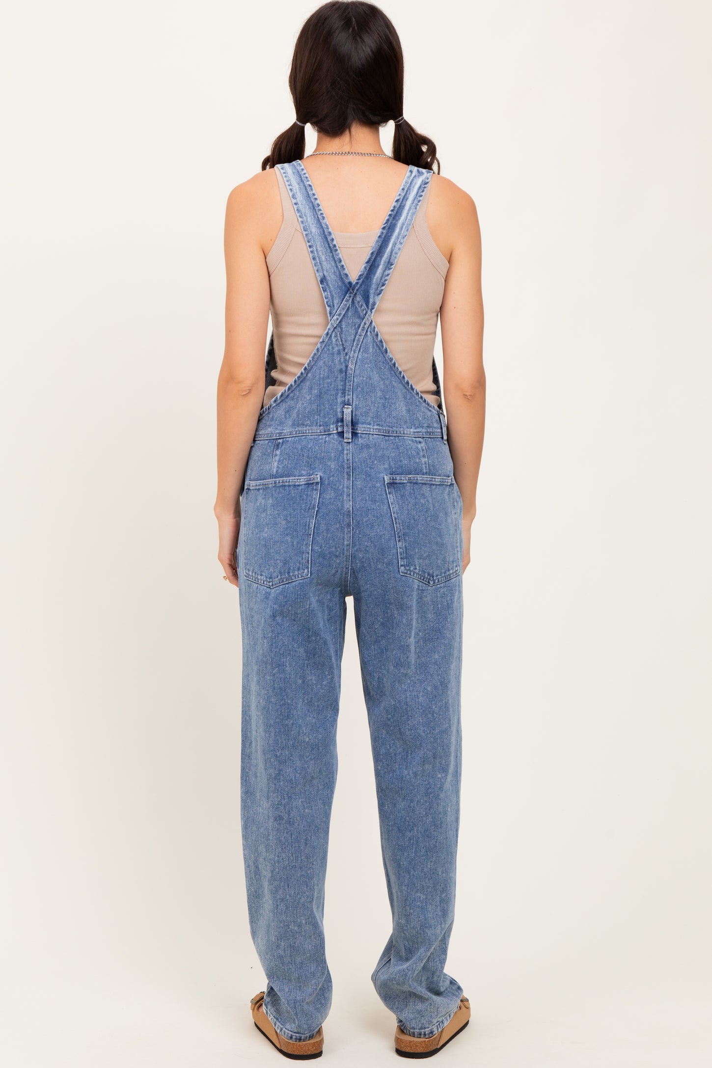 Light Blue Wash Rolled Cuff Denim Overalls