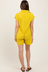 Yellow Jacquard Plaid Button-Down Maternity Romper