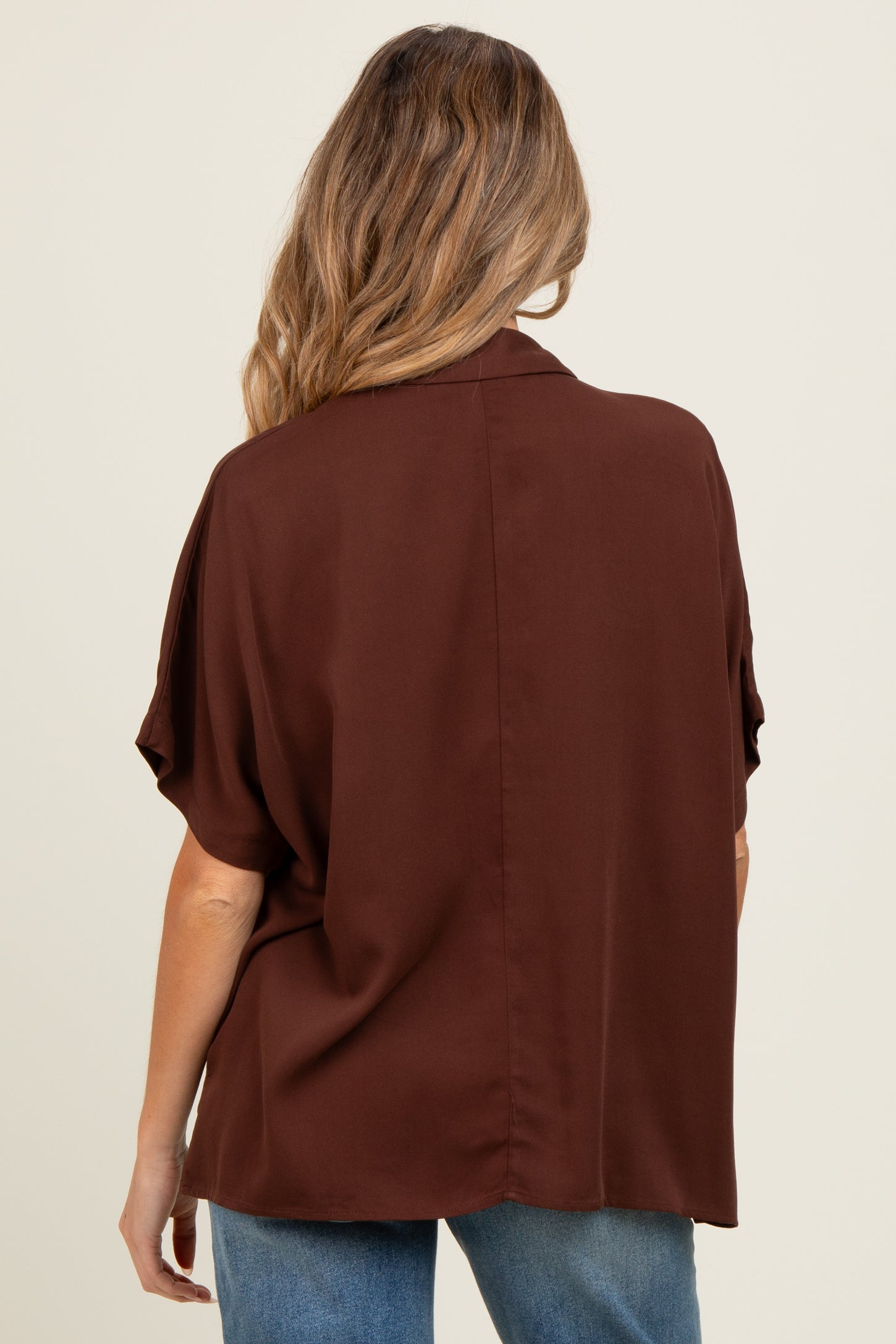 Brown Dolman Sleeve Button Down Maternity Blouse