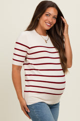 Burgundy Striped Knit Maternity Short Sleeve Top
