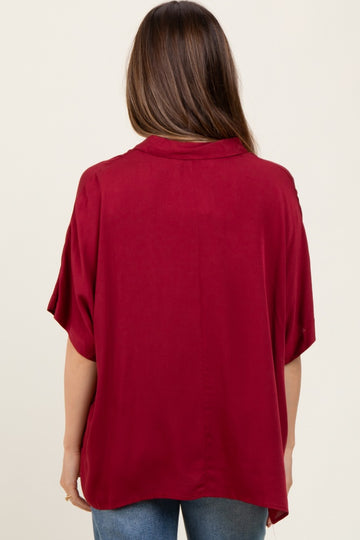 Burgundy Dolman Sleeve Button Down Maternity Blouse