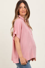 Light Pink Dolman Sleeve Button Down Maternity Blouse