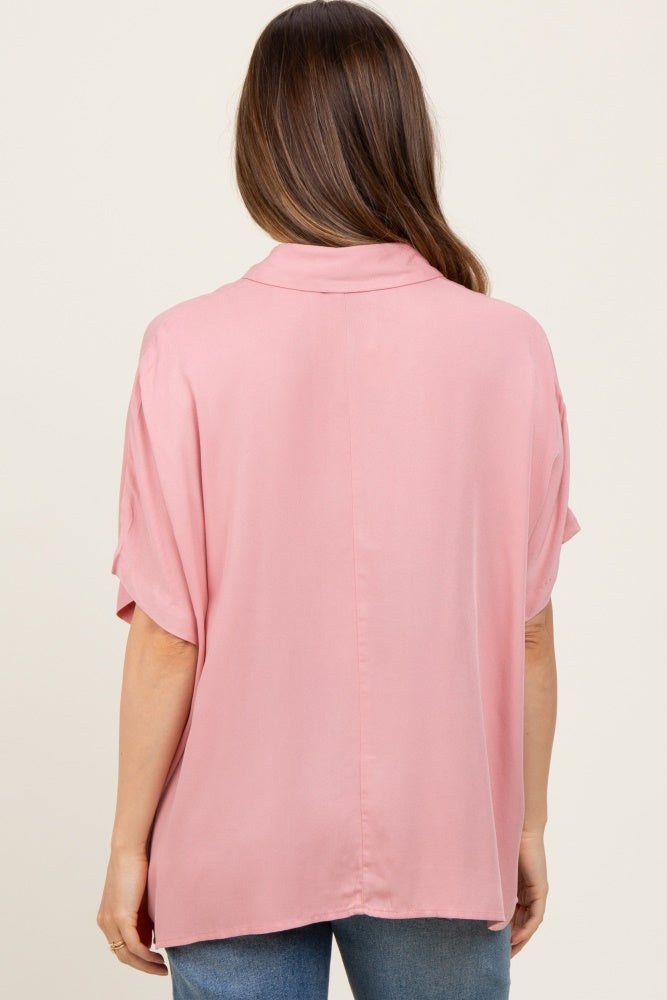 Light Pink Dolman Sleeve Button Down Maternity Blouse