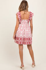 Mauve Damask Ruffle Sleeve Maternity Mini Dress