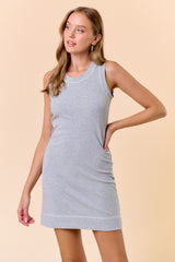 Heather Grey Contrast Stitch Sleeveless Mini Dress
