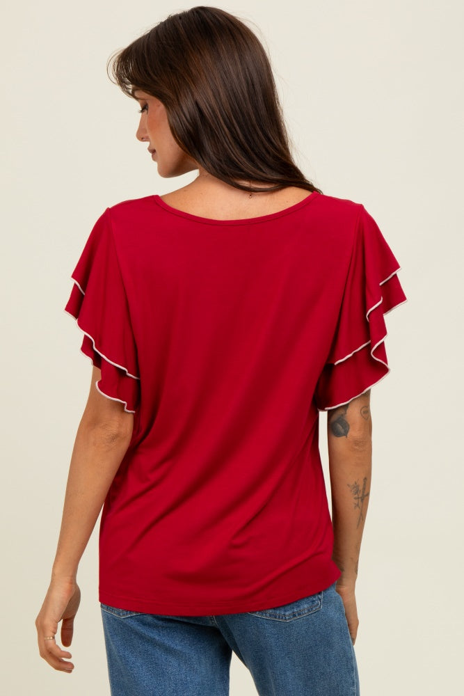Burgundy Layered Ruffle Sleeve Top