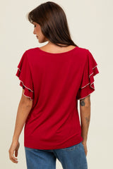 Burgundy Layered Ruffle Sleeve Top