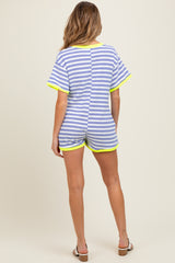 Blue Waffle Knit V-Neck Short Sleeve Maternity Romper