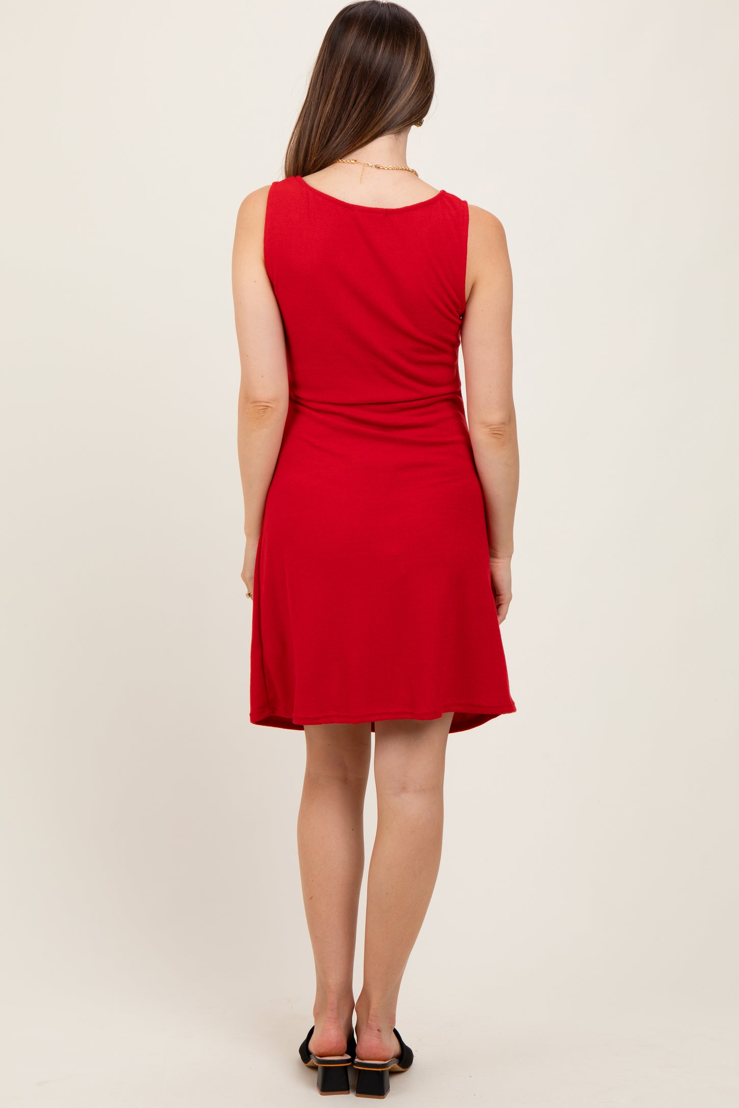 Red Boat Neck Sleeveless Side Tie Maternity Mini Dress