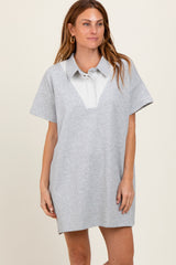 Heather Grey Maternity Mini Polo Dress