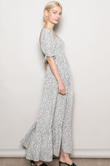 Ivory Floral Lace Trim Smocked Maxi Dress