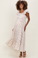 Ivory Floral Ruffle Sleeve Maternity Maxi Dress