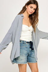 Blue Striped Oversized Button Down Shirt