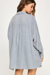 Blue Striped Oversized Button Down Shirt