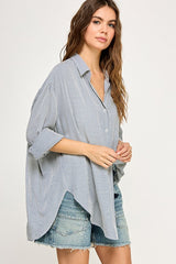 Blue Striped Oversized Button Down Shirt
