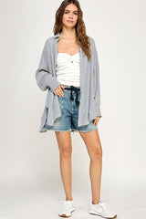 Blue Striped Oversized Button Down Shirt