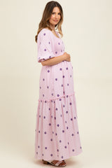 Lavender Floral Smocked Puff Sleeve Maternity Maxi Dress
