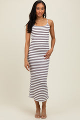 White Striped Backless Tie Maxi Dress