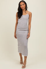 White Striped Backless Tie Maxi Dress