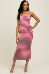 Pink Striped Backless Tie Maxi Dress