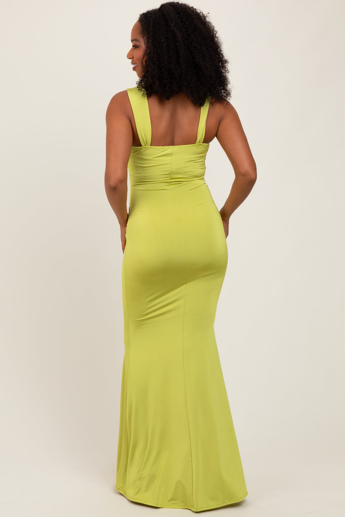 Lime Twist Front Ruched Maxi Dress