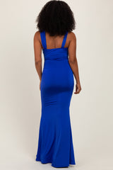 Royal Blue Twist Front Ruched Maxi Dress