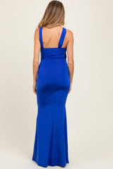 Royal Blue Twist Front Ruched Maternity Maxi Dress