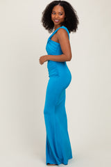 Turquoise Twist Front Ruched Maxi Dress