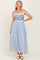 Blue Striped Floral Lace Sleeveless Midi Dress