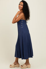 Navy/White Linen Striped Midi Dress