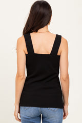 Black Square Neck Smocked Sleeveless Top