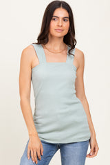 Sage Square Neck Smocked Sleeveless Maternity Top