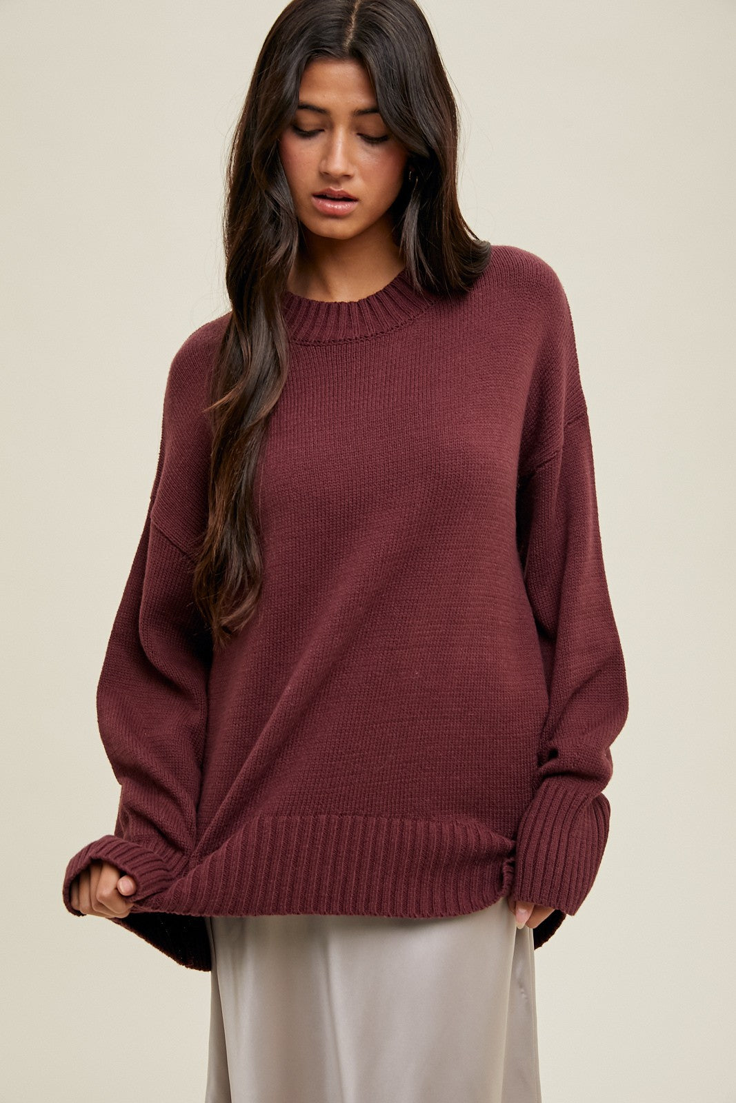 Burgundy Drop Shoulder Oversized Sweater