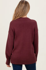 Burgundy Drop Shoulder Oversized Maternity Sweater