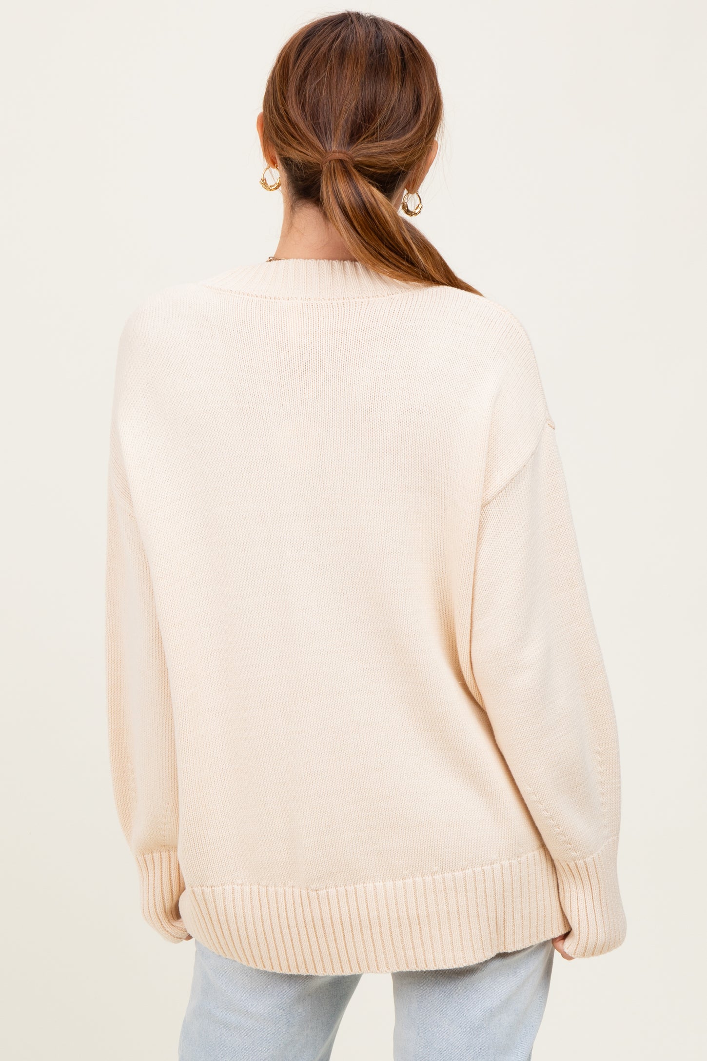 Cream Drop Shoulder Oversized Sweater