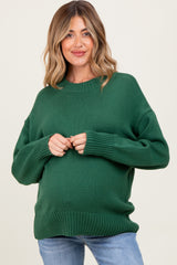 Green Drop Shoulder Oversized Maternity Sweater