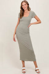 Sage Double Layered Ribbed Scoop Neck Maternity Maxi Dress