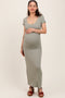 Sage Double Layered Ribbed Scoop Neck Maternity Maxi Dress