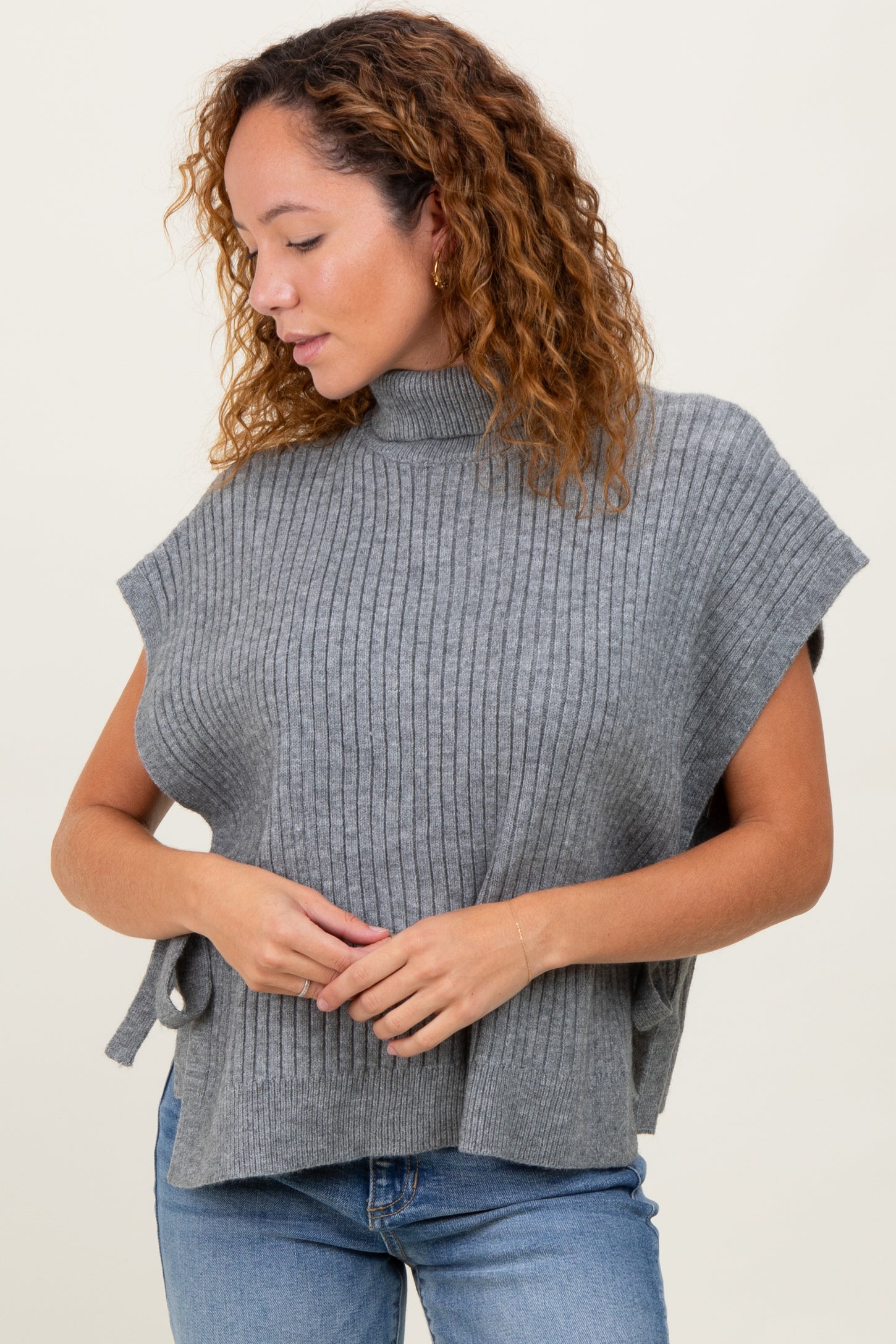 Heather Grey Turtleneck Sweater Vest