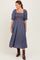 Blue Floral Smocked Puff Sleeve Midi Dress