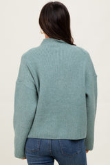 Sage High Neck Ribbed Knit Sweater