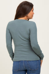 Deep Teal Basic Ribbed Knit Long Sleeve Maternity Top