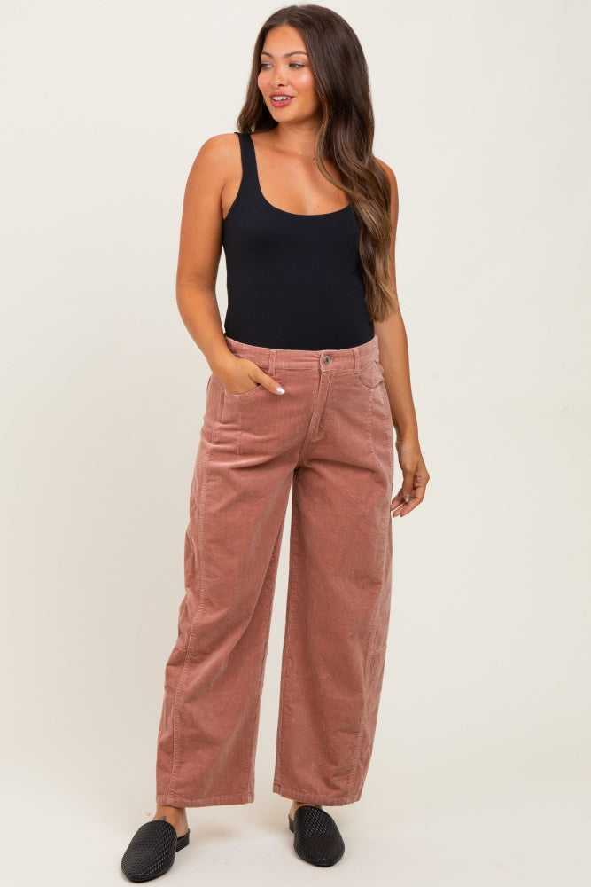 Mauve Corduroy Wide Leg Maternity Pants