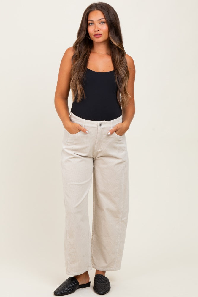 Beige Corduroy Wide Leg Maternity Pants