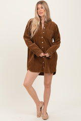 Camel Corduroy Shirt Mini Dress