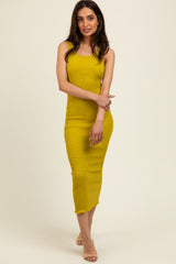 Olive Smocked Sleeveless Ruffle Hem Maternity Fitted Dress