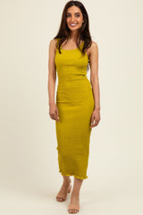 Olive Smocked Sleeveless Ruffle Hem Fitted Dress