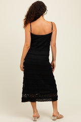 Black Lace Ruffle Trim Tiered Maternity Midi Dress