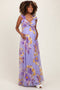 Lavender Floral Chiffon Off Shoulder Maternity Maxi Dress